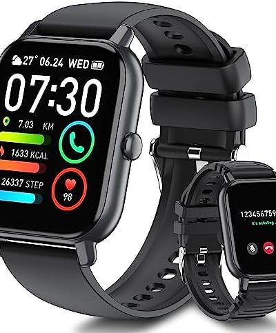 Smart Watch with Bluetooth Call (Answer/Make Call), 1.85" Ultra Large HD Screen, 100+ Sports Mode 2023 Smart Watches for Men Women, IP68 Waterproof Fitness Tracker with Heart Rate Sleep Monitor, Black